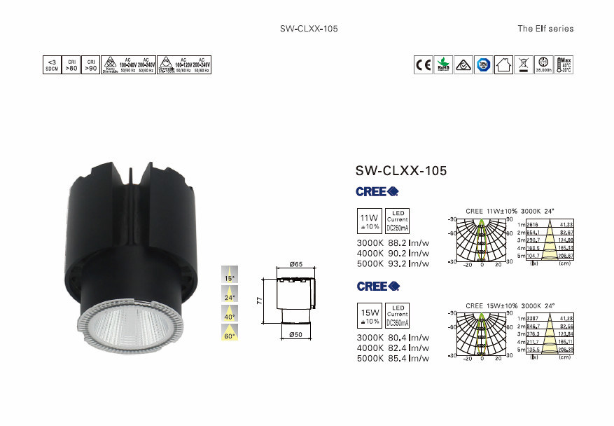 Narrow Beam Angle Dimmable LED Ceiling Downlight