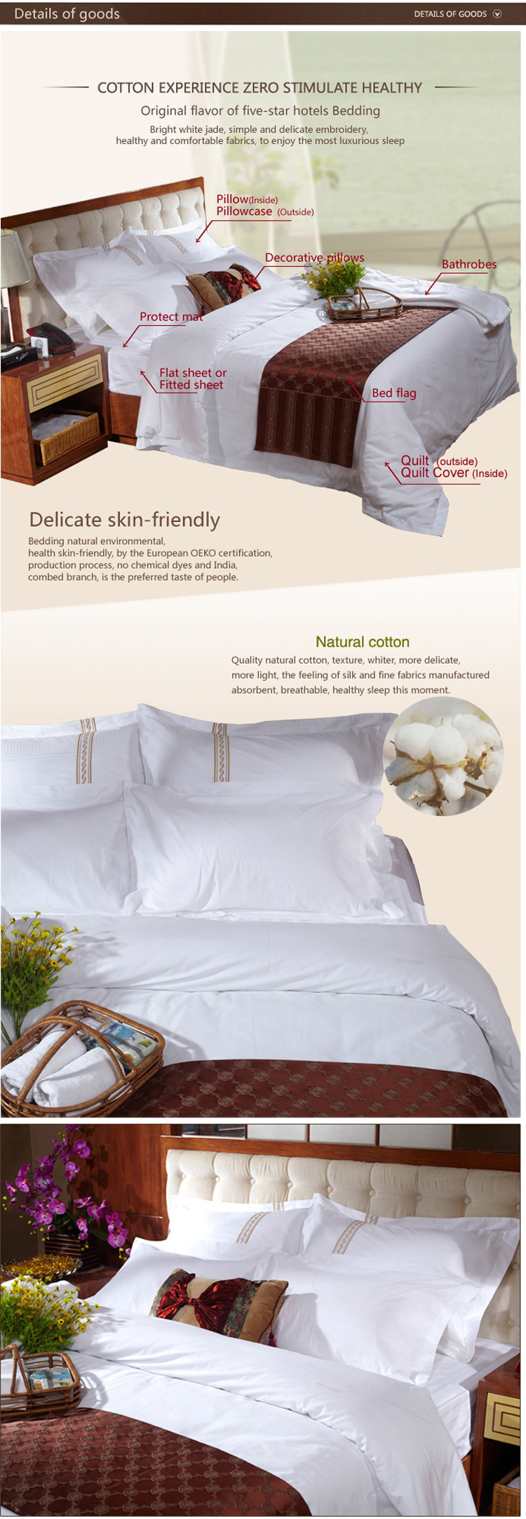 Hotel Supplies White Double Flat Sheet Sets Organic Cotton Bedding