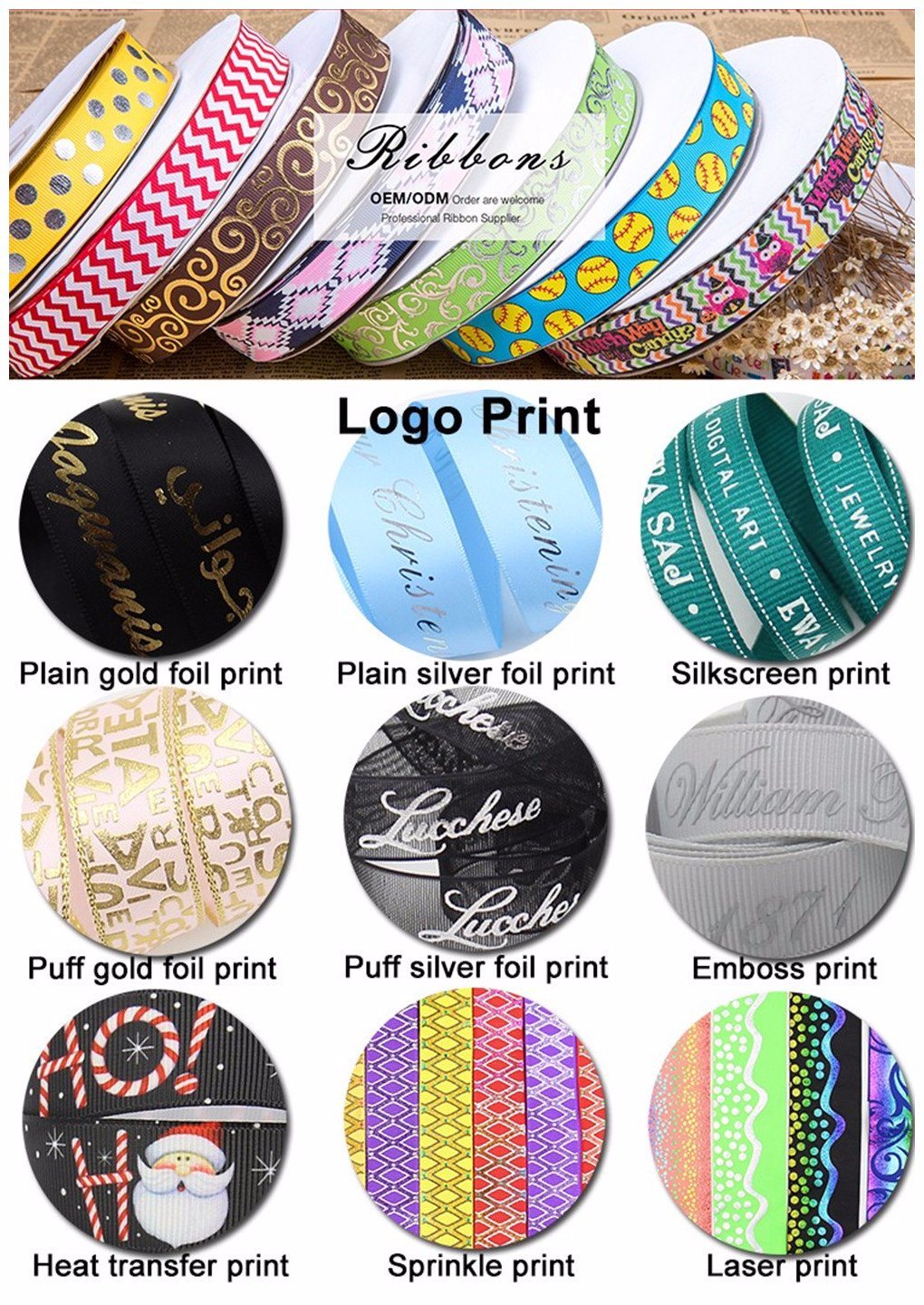 Custom Different Color Cartoon Printed Grosgrain Dance Ribbon Gymnastic Ribbons