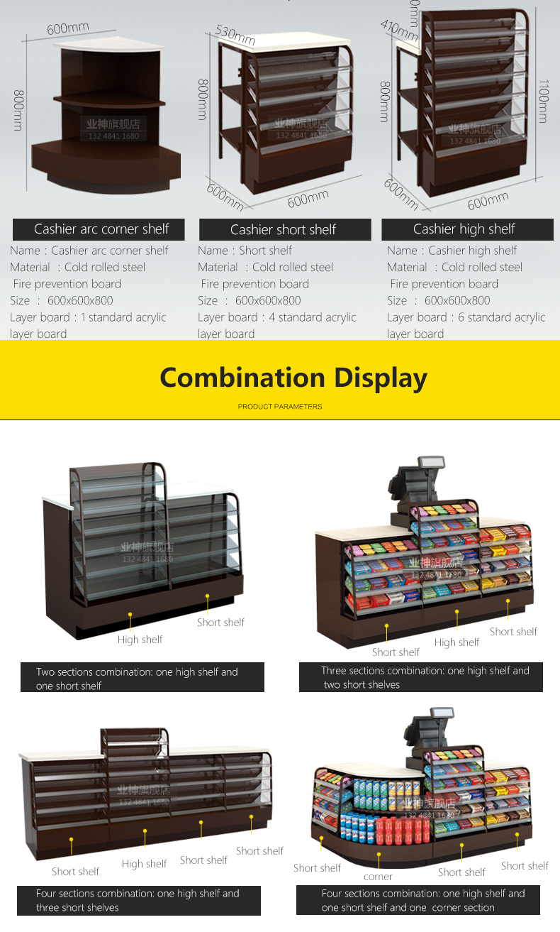 Checkout Counter Cashier Desk with Front Display Shelf