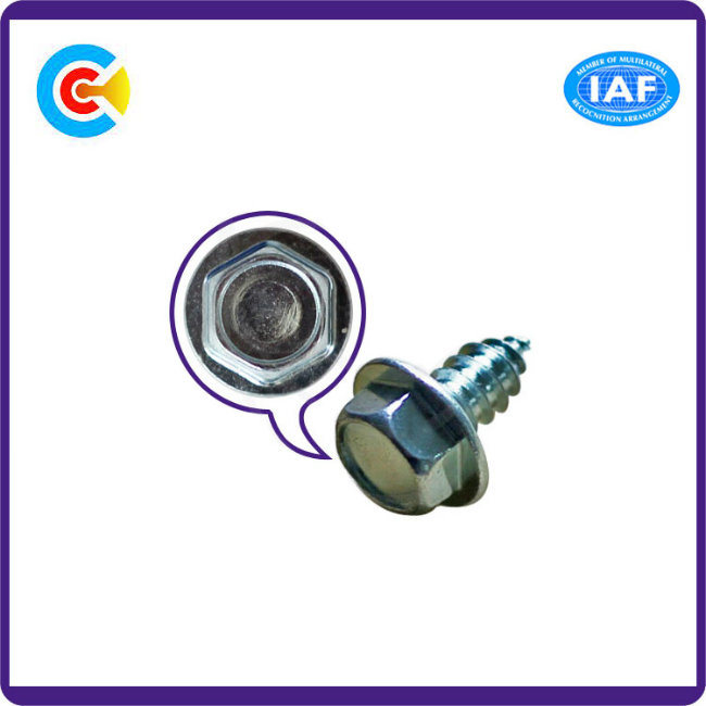 DIN/ANSI/BS/JIS Carbon-Steel/Stainless-Steel Galvanized Hexagonal Flange M6 Non-Slip with Self-Tapping Screws