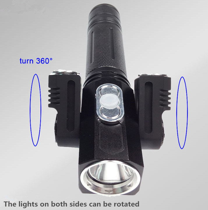 Three Head Flashlight Multifunction LED Strong Light Torch with Strong Magnet