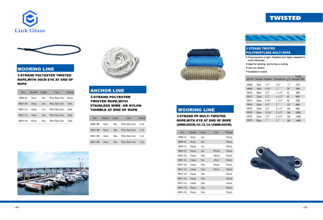 PP Danline Twisted Rope: 3 Strand Twisted Polyethylene Rope