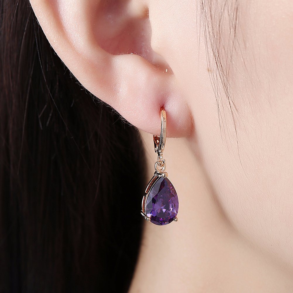 Fashion Simple Women Purple Zircon Hoop Jewelry Earrings