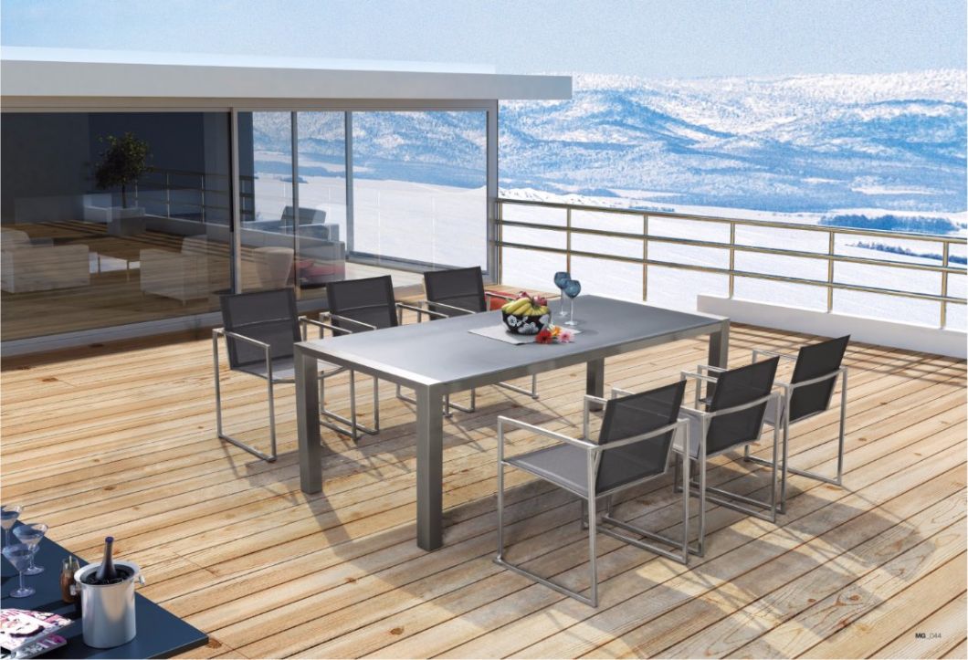 Stainless Steel Outdoor Dining Table with Glass Top