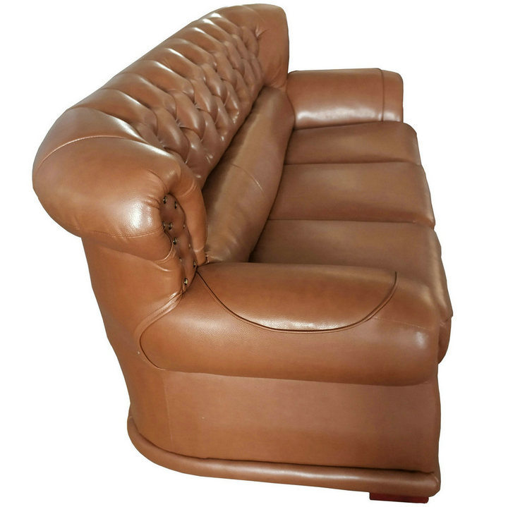 Brown Color Home Furniture Genuine Leather Sofa with Button Design (619)