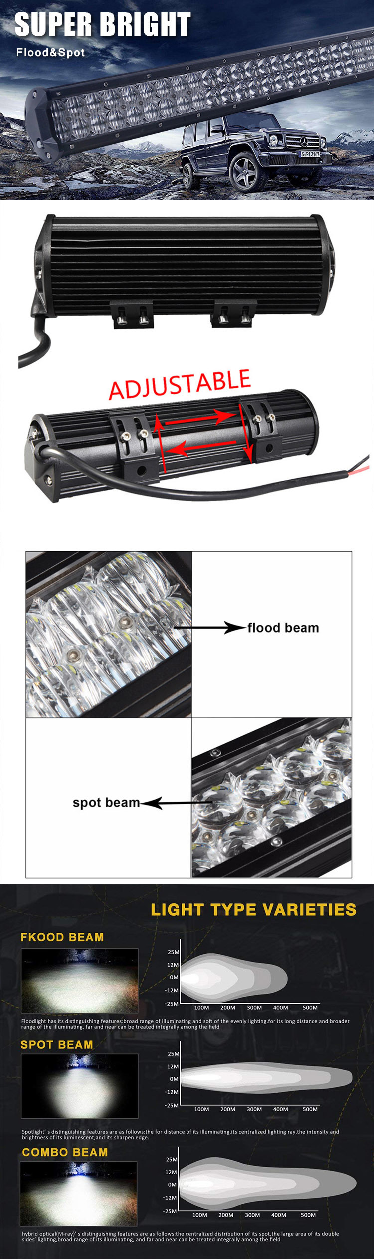 10 20 30 40 50inch Dual Row 5D Lens Spot Flood off-Road Lights LED Driving Light Work Light
