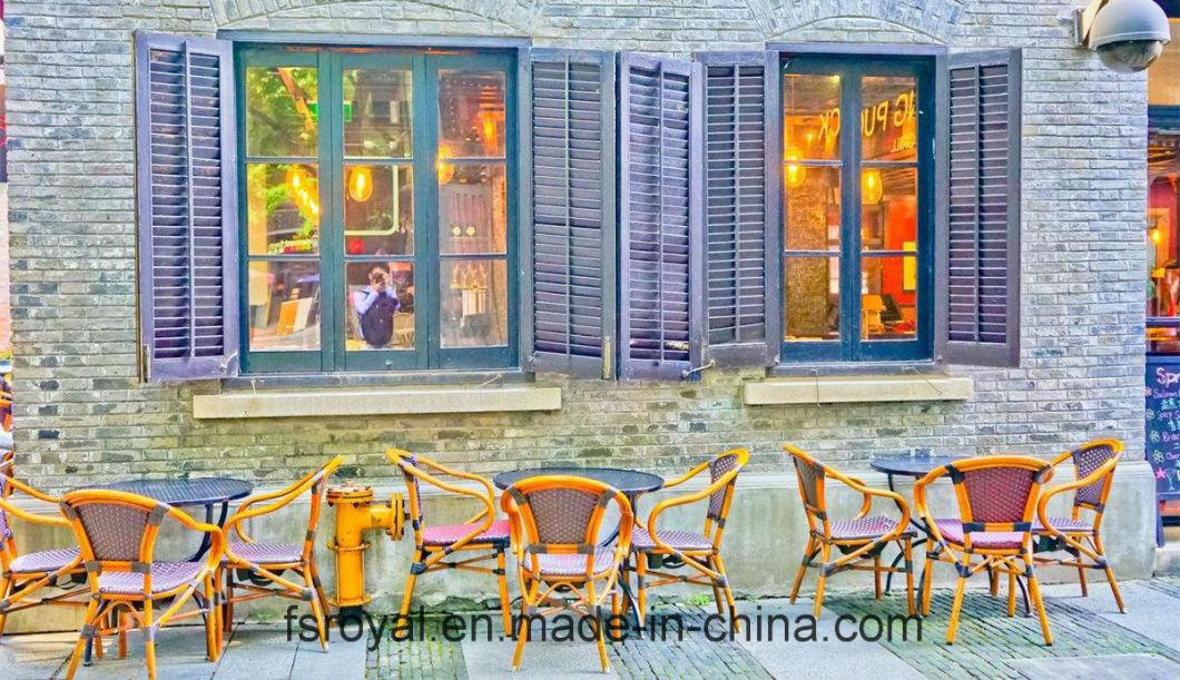 Restaurant Coffee Garden Outdoor Stackable Bamboo Look Metal Dining Chairs