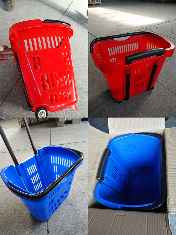 Plastic Rolling Shopping Basket for Supermarket
