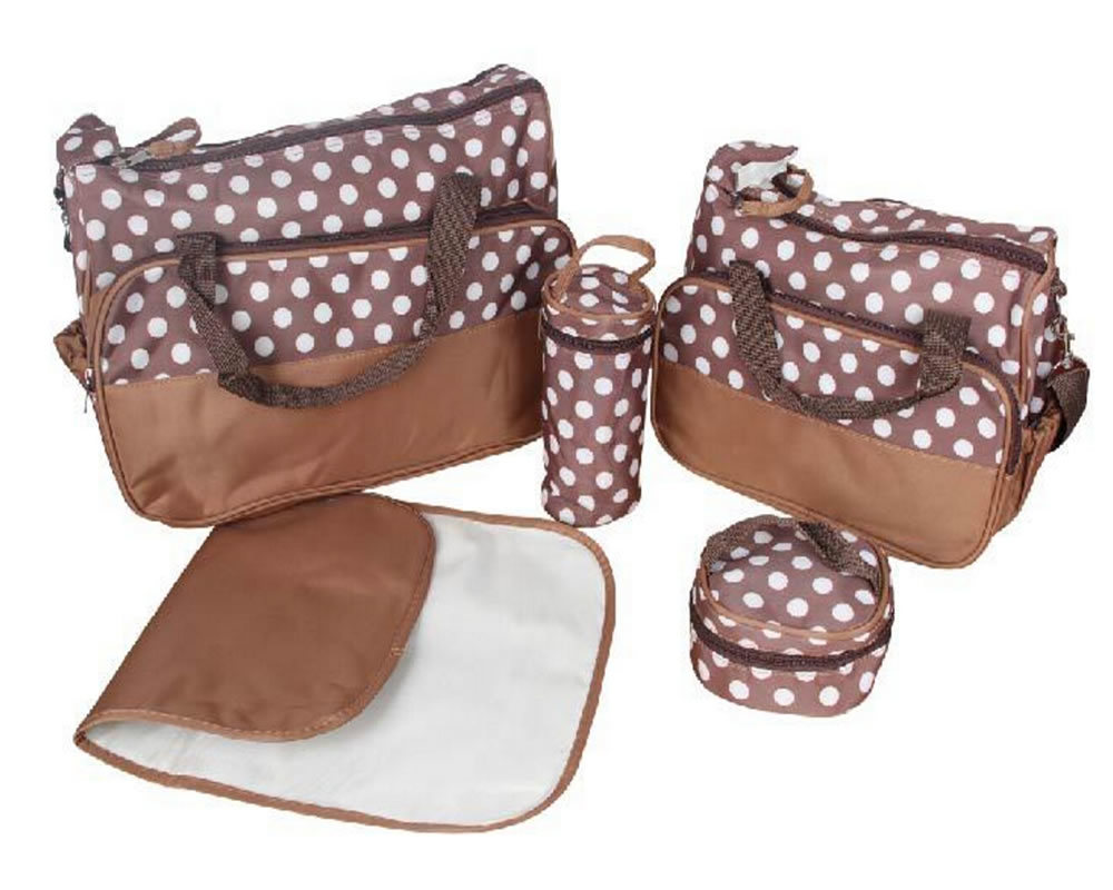 5 Pieces Set Baby Nappy Bag Mummy Tote Bag with Milk Bottle HolderÂ 