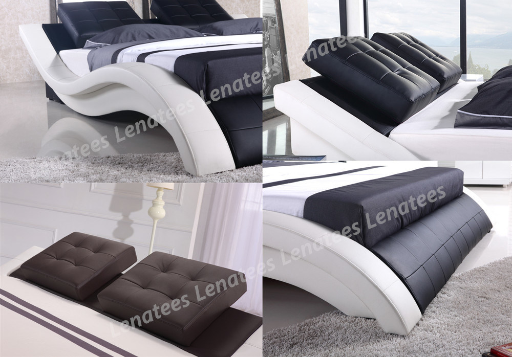 A021 Bedroom White Leater Bed with LED Light