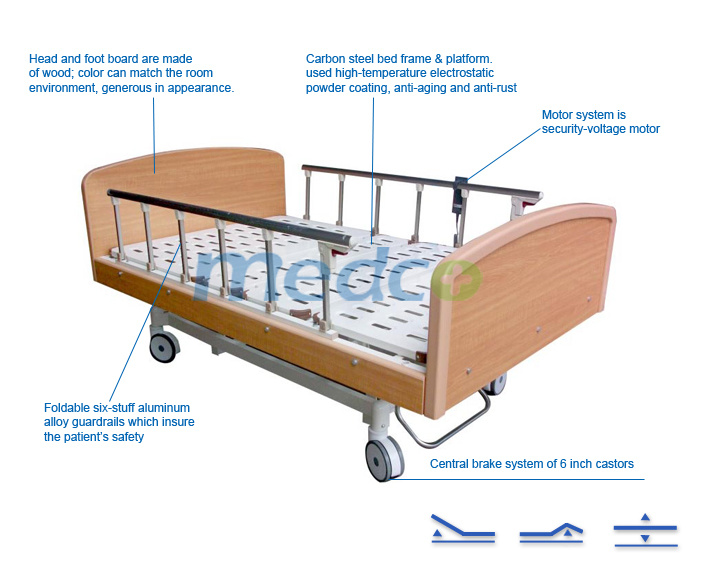 Electric Adjustable Wooden Home Care Hospital Bed