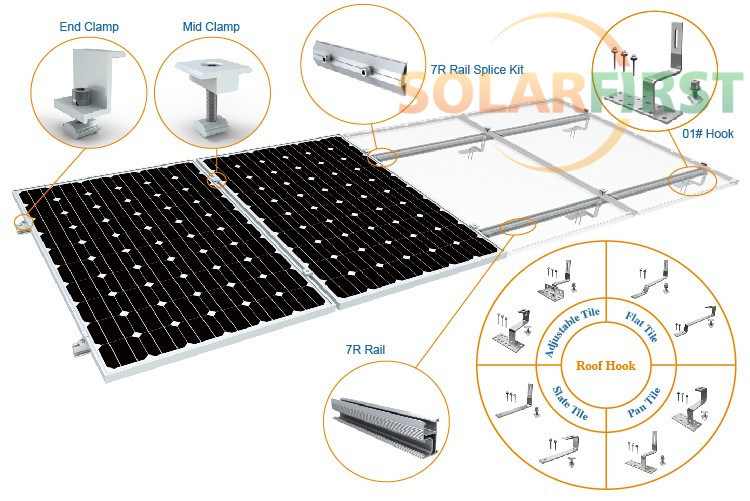 Aluminum Solar Mounting Brackets Hook for Tile Roof