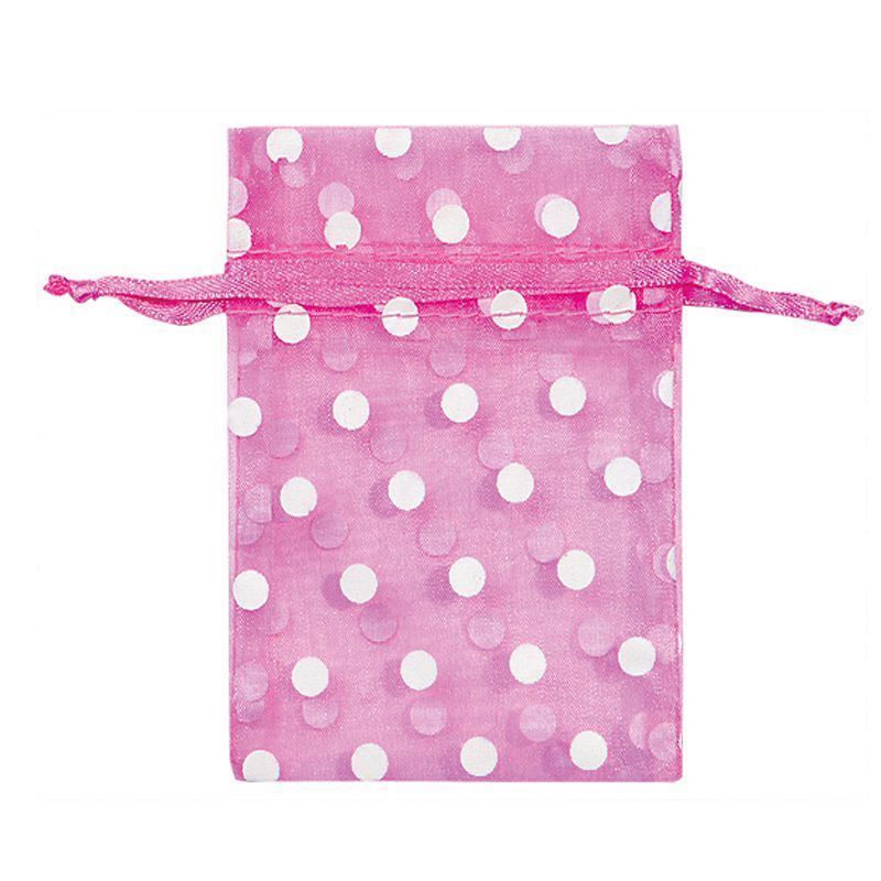 Polka Dots Gift Packaging Drawstring Organza Pouches Satin Ribbon Drawstring (COB-1133)