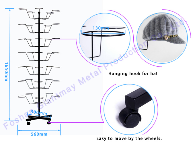 Garment Rotating Free Standing Hat Tree Metal Wire Baseball Cap Holder Display Rack on Wheels