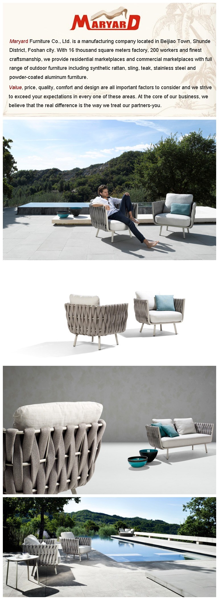 Garden Sectional Sofa Outdoor Italian Style Sling Textile Furniture Tables Chair Sets
