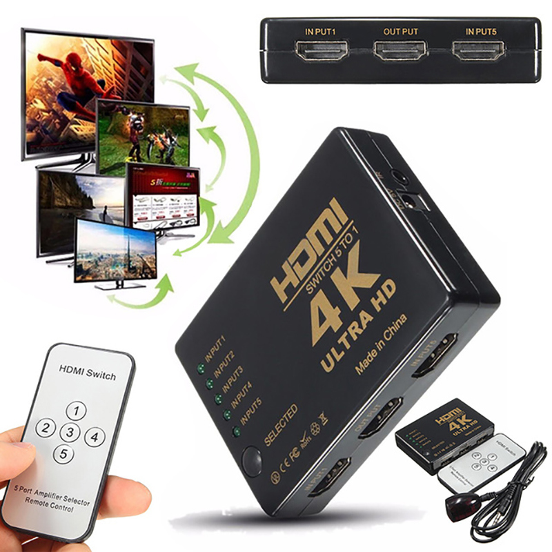 Mini HDMI Switcher 2160p 5 Port 4K HDMI Switch Selector Splitter with Hub IR Remote for HDTV DVD TV Box