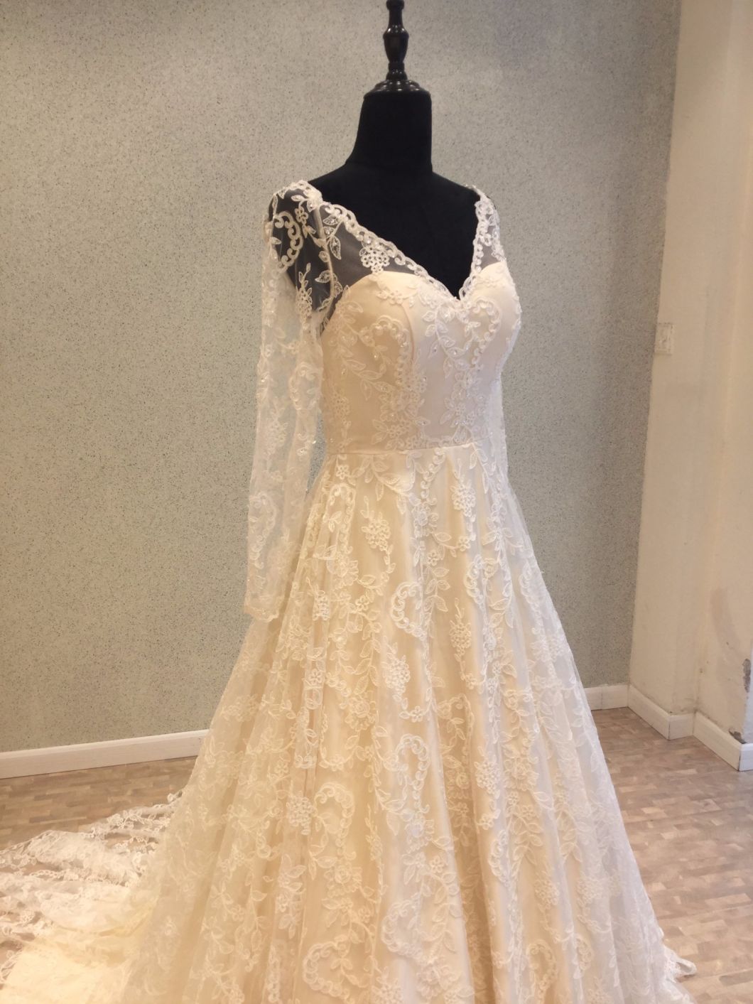 Long Sleeve Lace A Line Evening Prom Party Bridal Wedding Dress