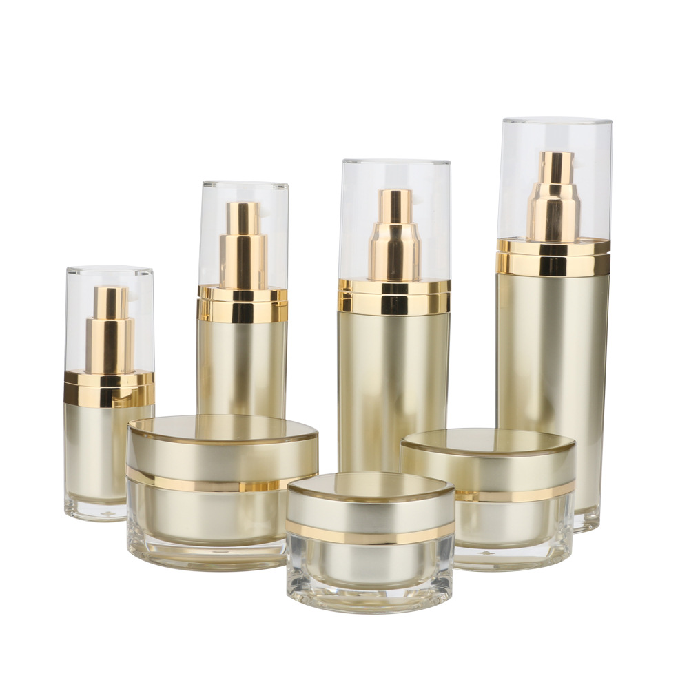 Golden Acrylic cream oblate bottle and jar Golden Acrylic cream oblate bottle and jar