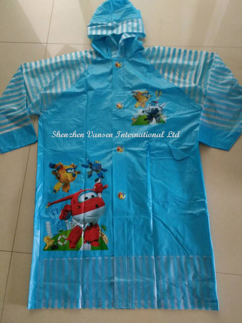 Stylish PVC Raincoat for Children with Cartoon Printing