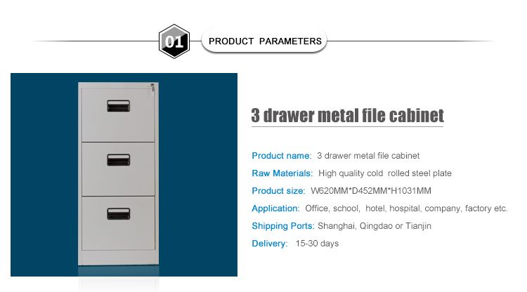 Luoyang Office Metal 3 Drawer File Cabinet / Vintage Metal Cabinets