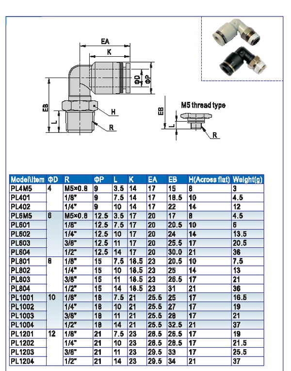 Pneumatic Component Pl Fittings/Pneumatic Fitting/Plastic Air Fittings