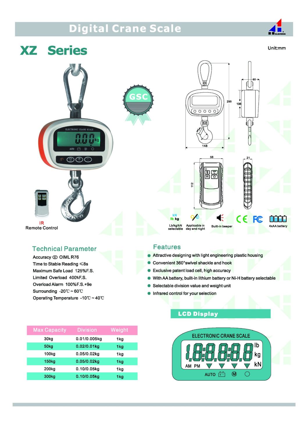 XZ-GSC Series Digital Crane Scales