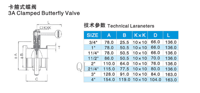 304/316L Sanitary Stainless Steel Clamped Weld Threaded Butterfly Valve