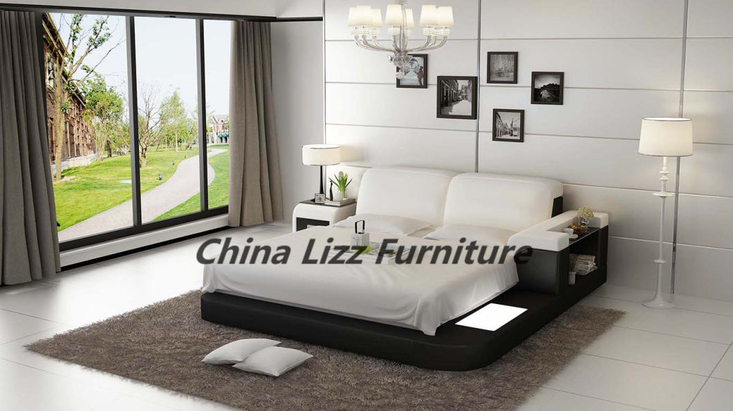 Miami Furniture Factory Wholesale Solid Wood Leather Bed