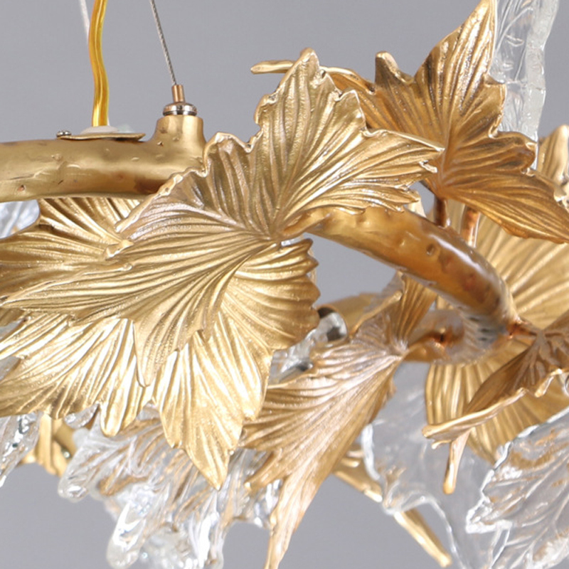 Contemporary Copper Glass Maple Leaf Chandelier with G9 LED Bulb