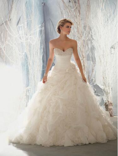 Strapless Bridal Ball Gown Sweetheart Organza Flowers Wedding Dresses W1471936