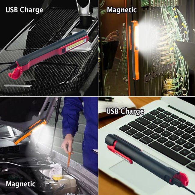 COB Rechargeable Magnetic USB LED Emergency Flashlights with Clip