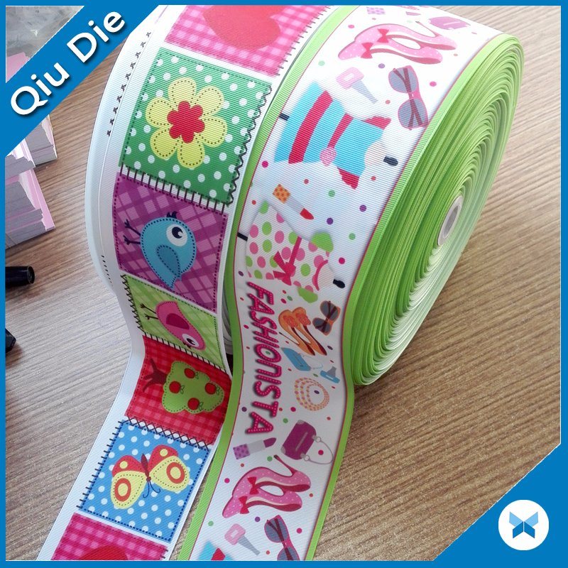 Custom Wholesale Heat Transfer Printed Grosgrain Ribbon Blue