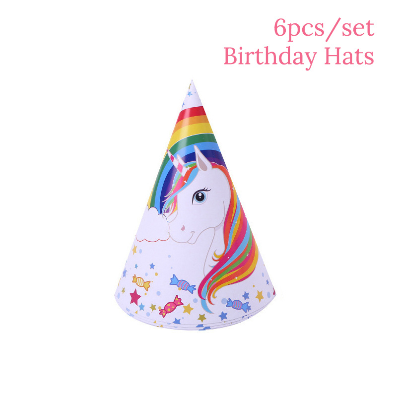 6PC /Set Happy Birthday Hat Unicorn Party Paper Hat Pink/Blue Girl Boy Birthday Party Decoration Kids Event & Party Supplies