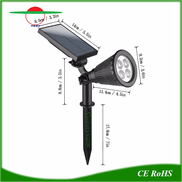 Solar Powered Garden Spotlights LED Lampara Exterior Lawn Pin Lamp
