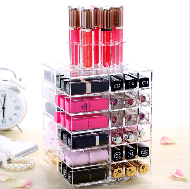 Spinning Lipstick Tower Premium Acrylic Rotating Lipgloss Holder Makeup Organizer