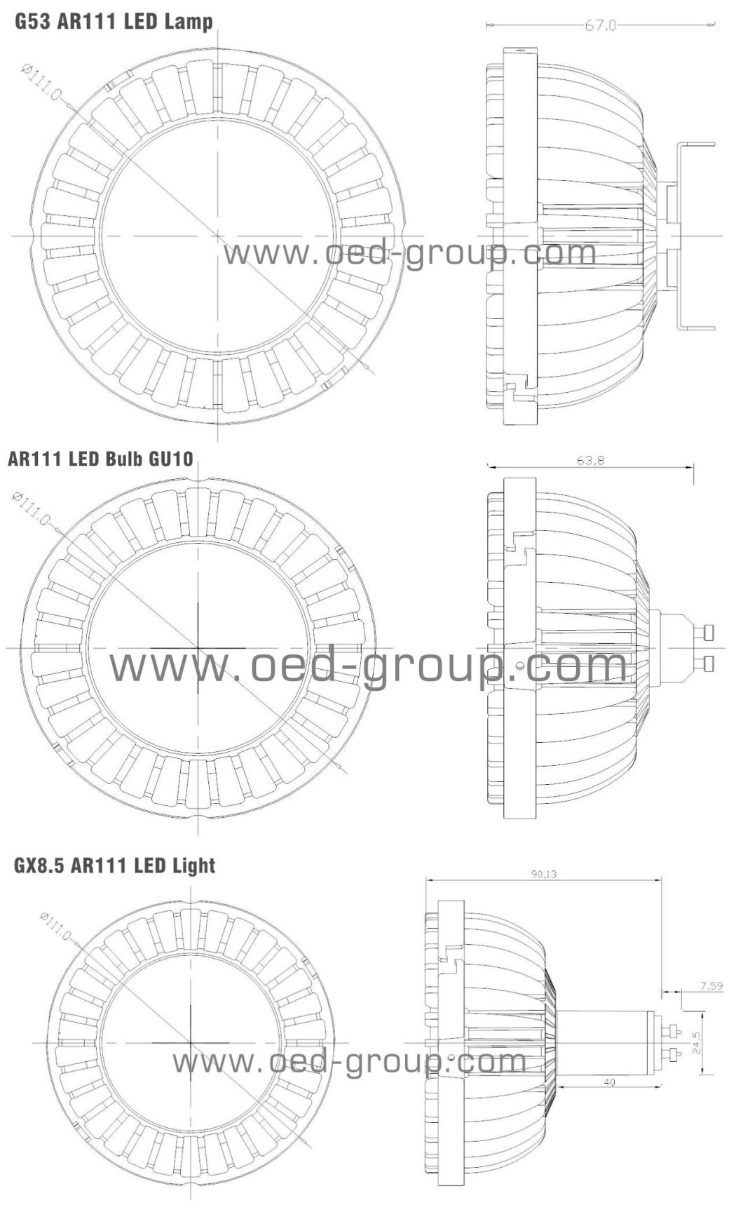 AR111 Track Light 30W with Osram S5 LEDs and Built-out Driver 95lm/W AR111 LED Light