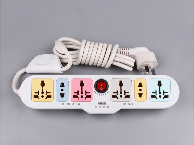 Universal Multicolor 6 Outlet Power Strip with Individual Switches
