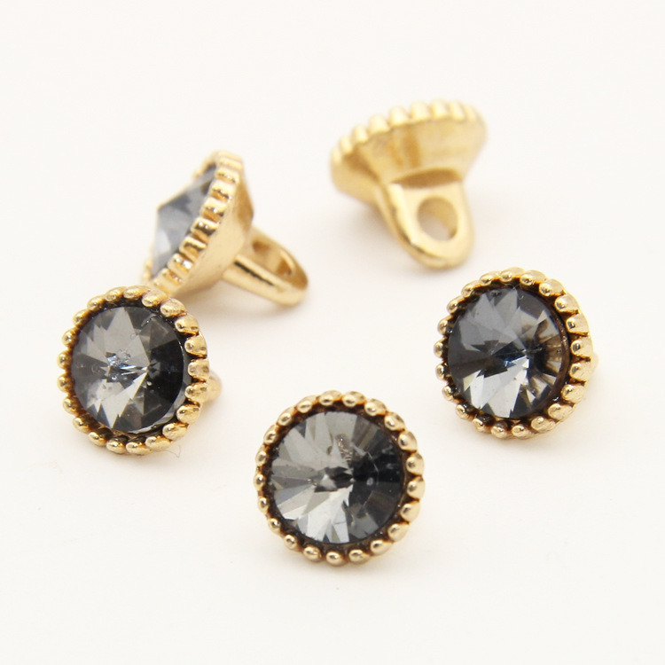 Shiny Crystal Jewelry Custom Metal Rhinestone Button Wholesale (8mm Black Diamond)