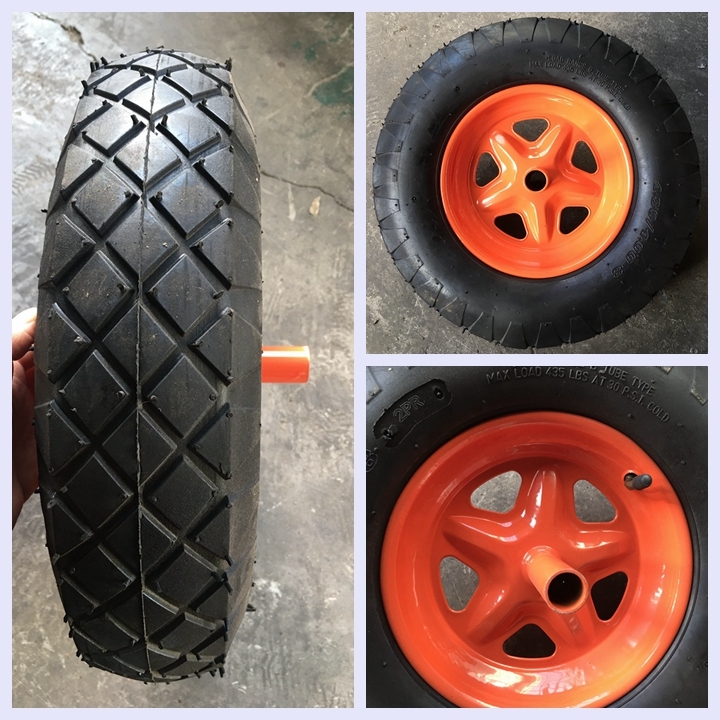 Orange Metal Rim Rubber Pneumatic Wheel for Wheelbarrow