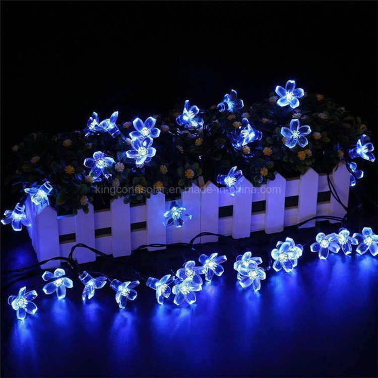 Decorative Peach Flower Solar Battery Rechargeable String Light with 20/30/50 LED Optional Outdoor Lighting