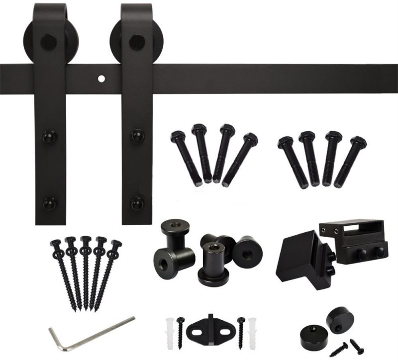 Black Hardware Sliding Barn Door Accessories, Wooden Interior Door with Flat Track