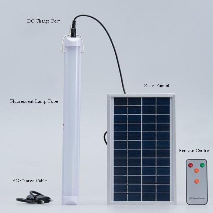 5W Remote Control Solar LED Rechargeable Tube Lamp Light Multifunctional Outdoor Portable Camping Solar Fluorescent Lamp