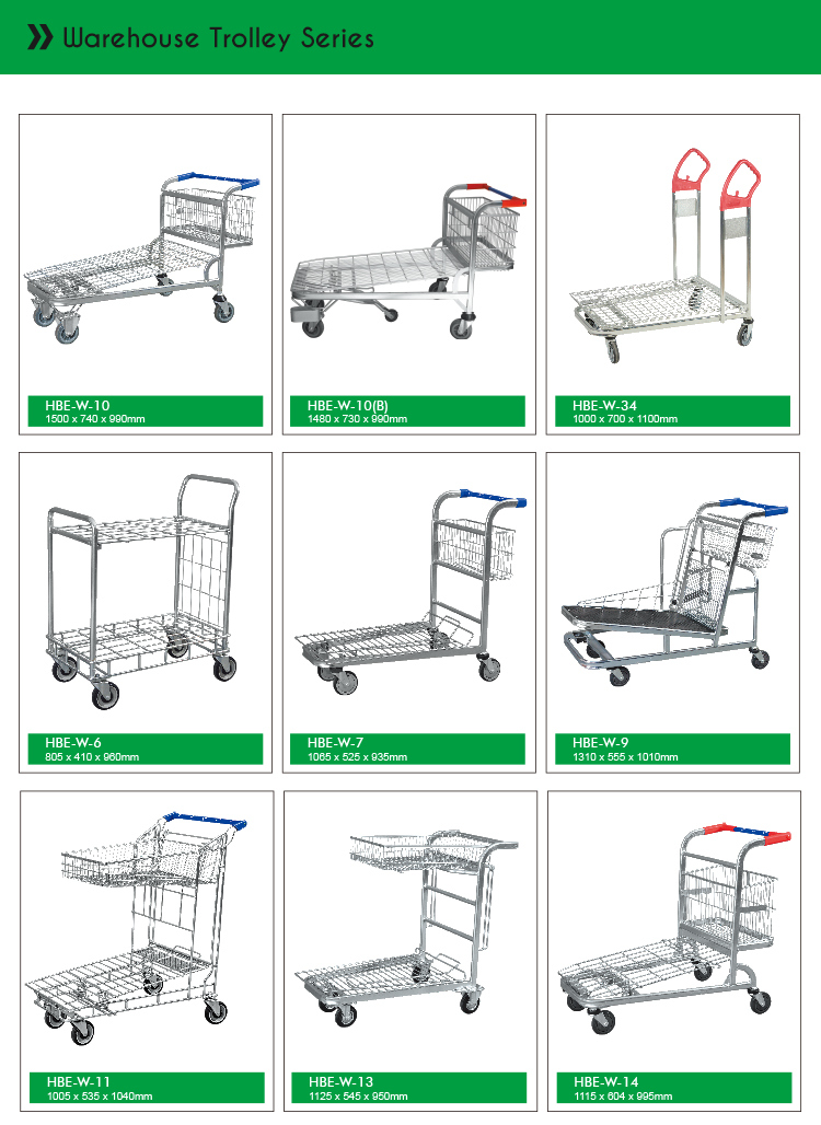 Supermarket Flat Bed Warehouse Cargo Transporting Trolley