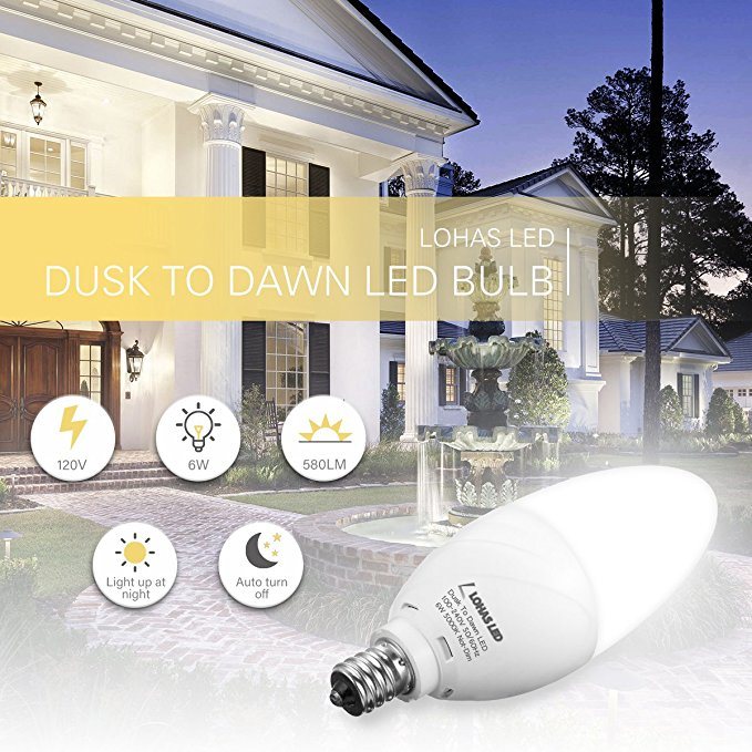 Lohas 6W E12 Light Sensor Smart Candle Bulb Automatic on/off for Porch Garden Pavement