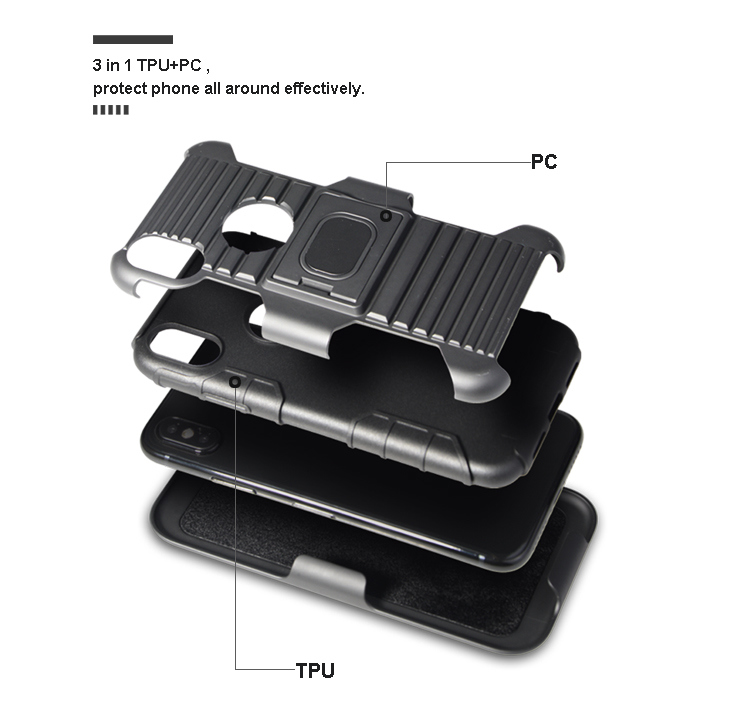 Newest Rugged Armor TPU/ PC 3 in 1 Belt Clip Kickstand Mobile/Cell Phone Case for iPhone X