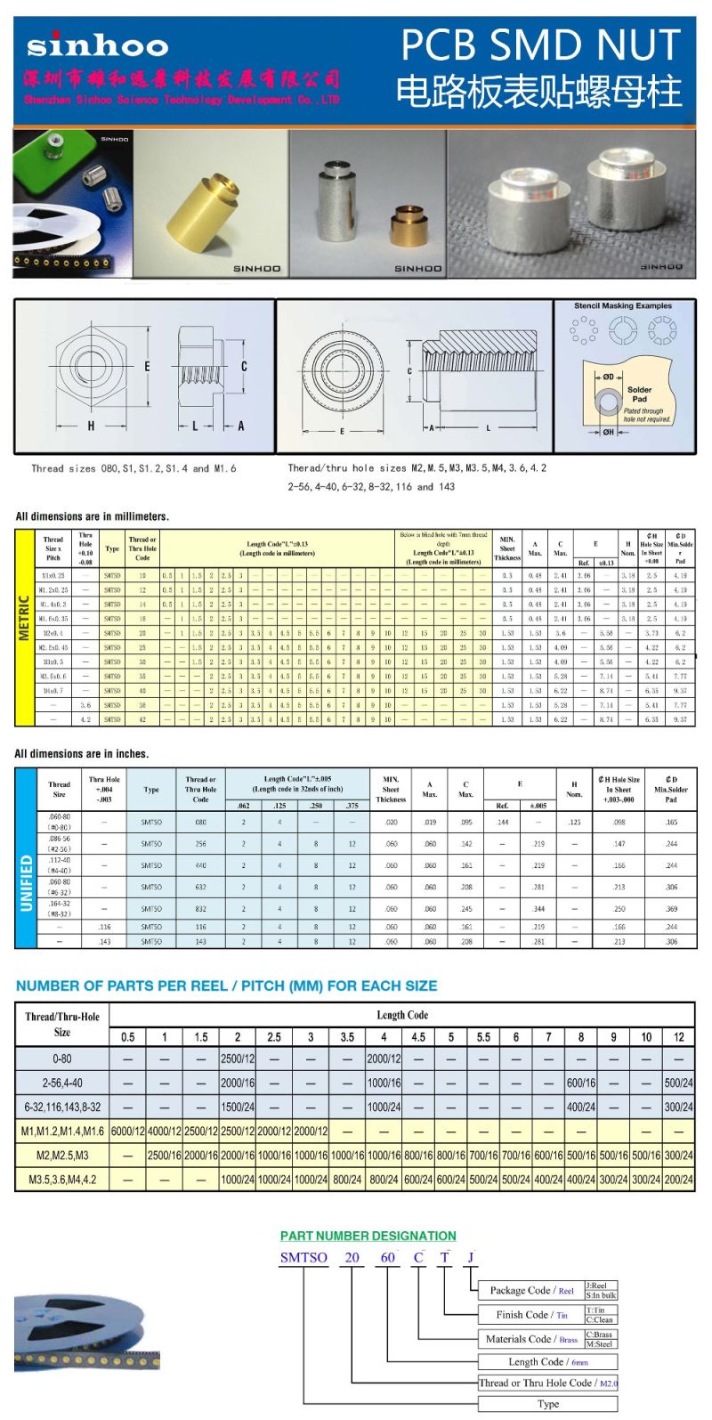 Smtso-M2-8et, SMD Nut, Surface Mount Fasteners SMT Standoff, SMT Spacer, Bulk Stock