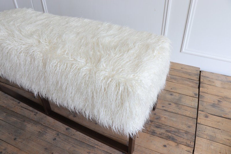 Plating Copper Color Stainless Steel Base White Color Faux Fur Ottoman Bench