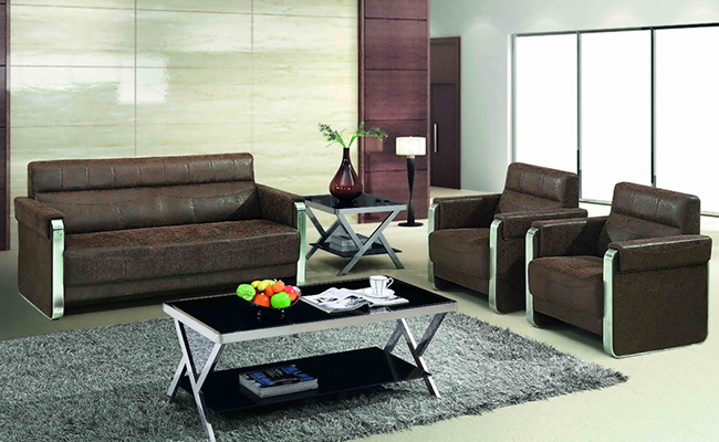 Wholesale Meeting Room Leather Office Sofa with Stainless Steel Frame Base