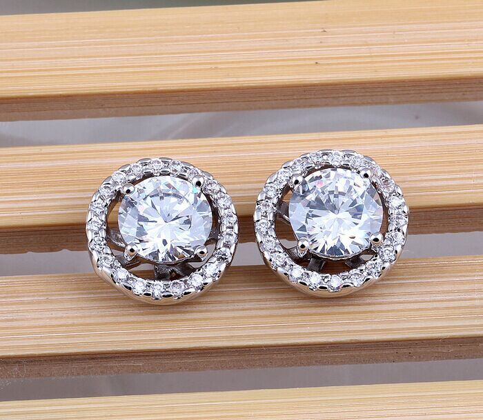 Stud Earrings for Women White Gold Plated CZ Diamond Jewelry